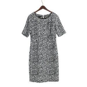 Talbots Womens 8 Animal Print Sheath Dress Black White Short Sleeves Classic